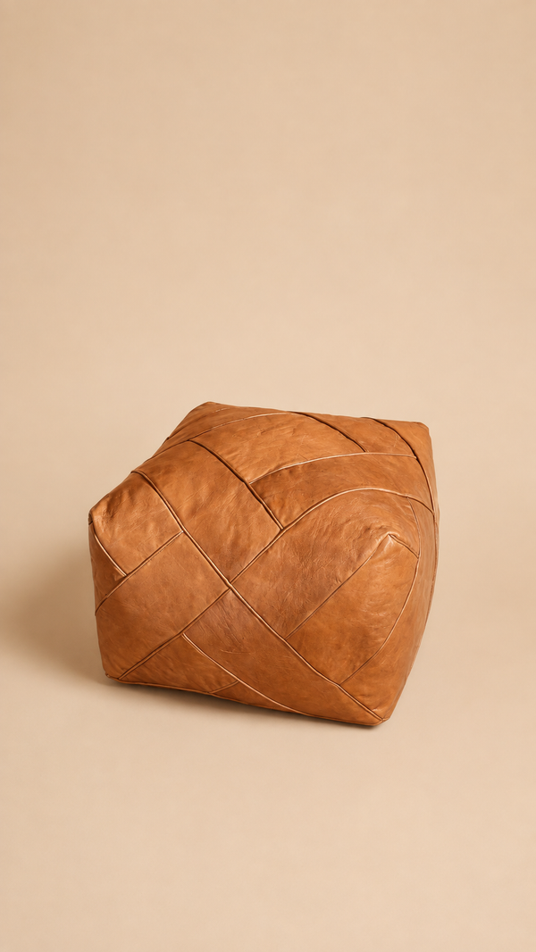 pouf carré en cuir véritable _fabrication boda