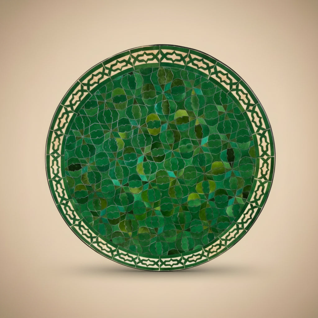 Table ronde en zellige artisanal vert émeraude