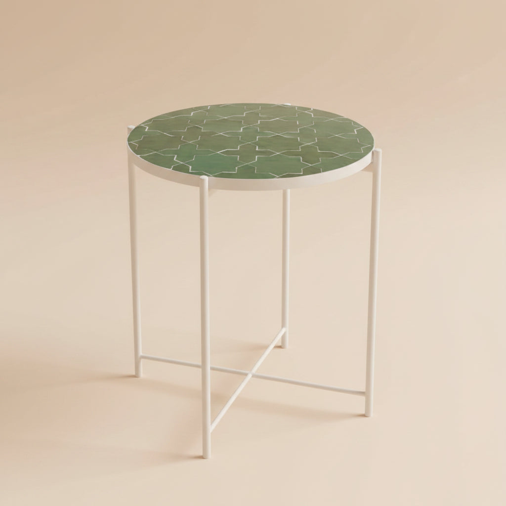 Table ronde en zellige artisanal émeraude
