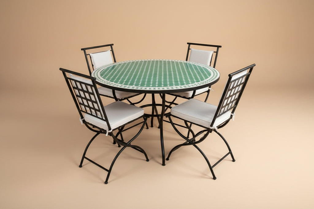 Table ronde en zellige artisanal vert  émeraude
