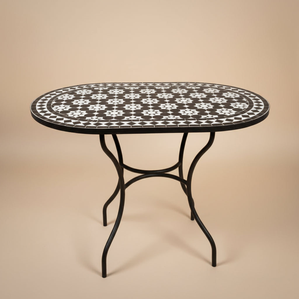 Table ovale zellige artisanal blanc & noir
