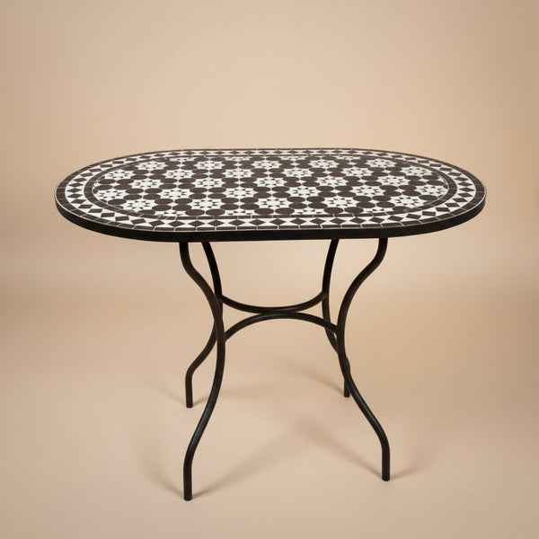 Table ovale zellige artisanal blanc & noir