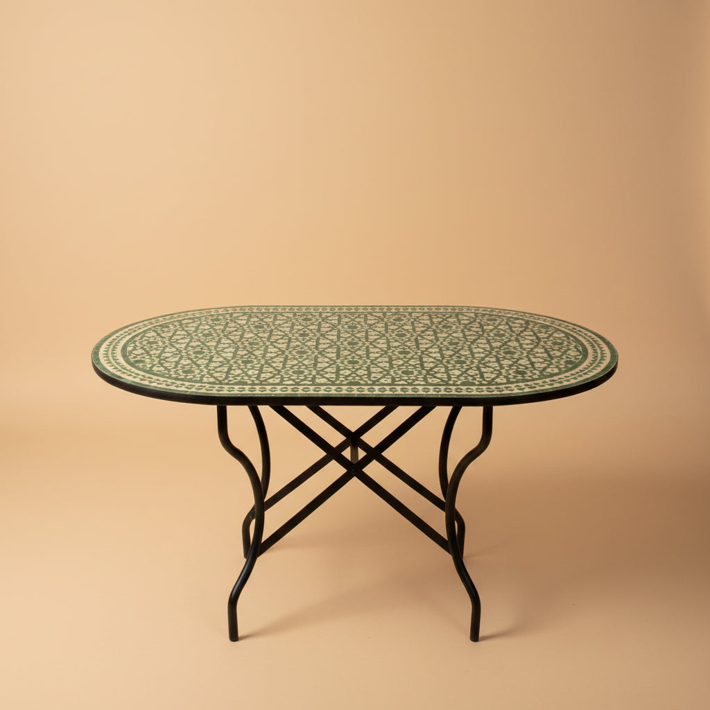 Table ovale zellige artisanal vert emeraude