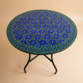 Table ronde en zellige artisanal bleu cobalt et vert émeraude