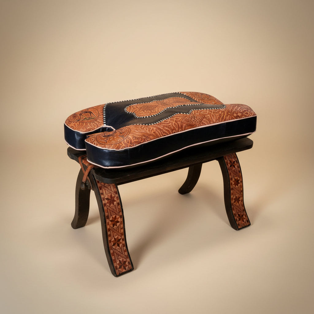 Tabouret chameau en cuir