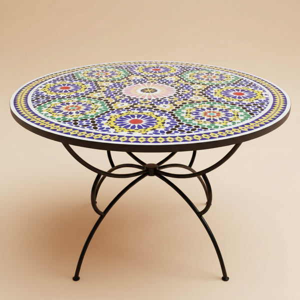 Table ronde en zellige artisanal multicolore
